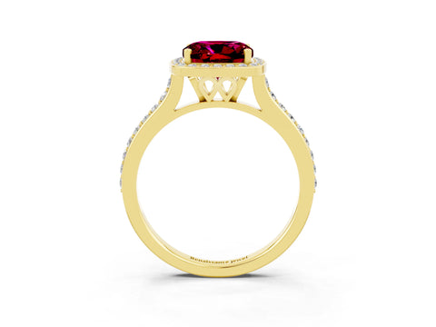 Yellow gold Cushion Cut Halo Round Diamond Pavé Band with Four-Prong Setting_3