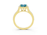 Yellow gold Cushion Cut Halo Round Diamond Pavé Band with Four-Prong Setting_3