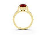 Yellow gold Cushion Cut Halo Round Diamond Pavé Band with Four-Prong Setting_3