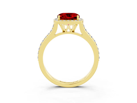 Yellow gold Cushion Cut Halo Round Diamond Pavé Band with Four-Prong Setting_3
