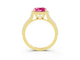 Yellow gold Cushion Cut Halo Round Diamond Pavé Band with Four-Prong Setting_3