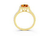 Yellow gold Cushion Cut Halo Round Diamond Pavé Band with Four-Prong Setting_3