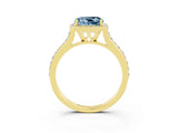 Yellow gold Cushion Cut Halo Round Diamond Pavé Band with Four-Prong Setting_3