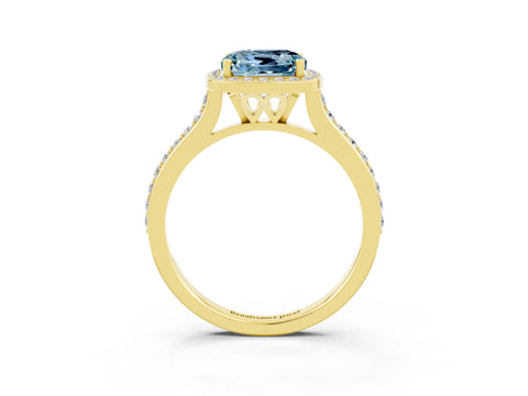 Yellow gold Cushion Cut Halo Round Diamond Pavé Band with Four-Prong Setting_3
