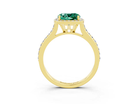 Yellow gold Cushion Cut Halo Round Diamond Pavé Band with Four-Prong Setting_3