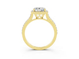 Yellow gold Cushion Cut Halo Round Diamond Pavé Band with Four-Prong Setting_3