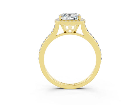 Yellow gold Cushion Cut Halo Round Diamond Pavé Band with Four-Prong Setting_3