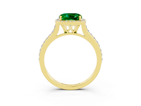 Yellow gold Cushion Cut Halo Round Diamond Pavé Band with Four-Prong Setting_3