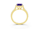 Yellow gold Cushion Cut Halo Round Diamond Pavé Band with Four-Prong Setting_3
