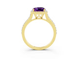Yellow gold Cushion Cut Halo Round Diamond Pavé Band with Four-Prong Setting_3