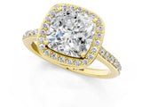 Yellow gold Cushion Cut Halo Round Diamond Pavé Band with Four-Prong Setting_4