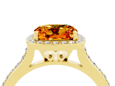 Yellow gold Cushion Cut Halo Round Diamond Pavé Band with Four-Prong Setting_4