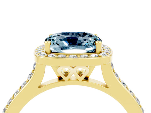 Yellow gold Cushion Cut Halo Round Diamond Pavé Band with Four-Prong Setting_4