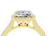 Yellow gold Cushion Cut Halo Round Diamond Pavé Band with Four-Prong Setting_4