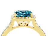 Yellow gold Cushion Cut Halo Round Diamond Pavé Band with Four-Prong Setting_4