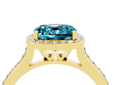 Yellow gold Cushion Cut Halo Round Diamond Pavé Band with Four-Prong Setting_4