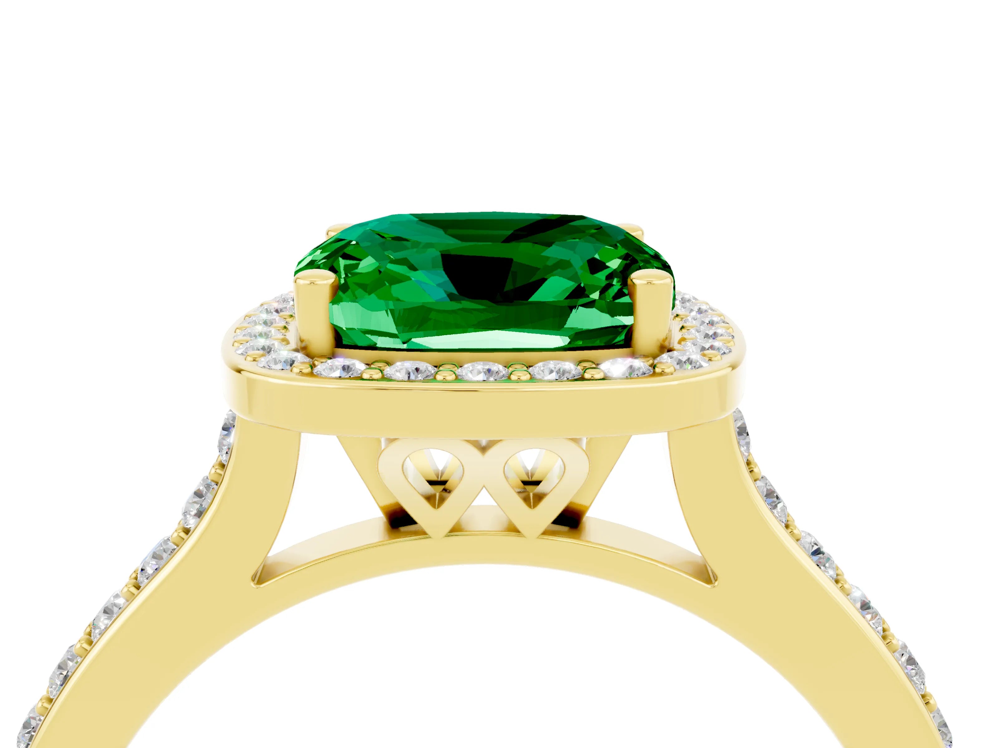 Yellow gold Cushion Cut Halo Round Diamond Pavé Band with Four-Prong Setting_4