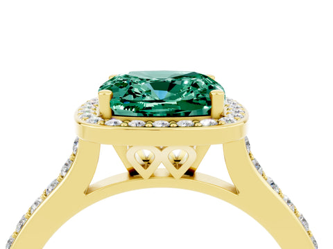 Yellow gold Cushion Cut Halo Round Diamond Pavé Band with Four-Prong Setting_4