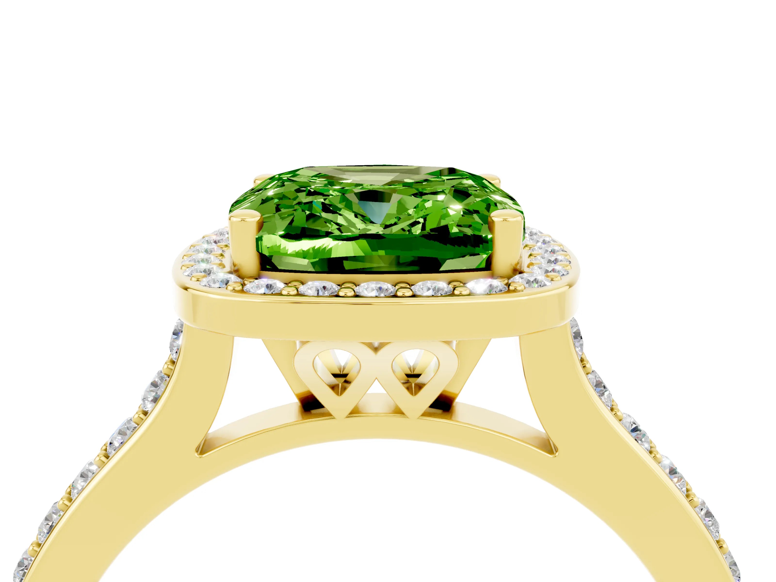Yellow gold Cushion Cut Halo Round Diamond Pavé Band with Four-Prong Setting_4