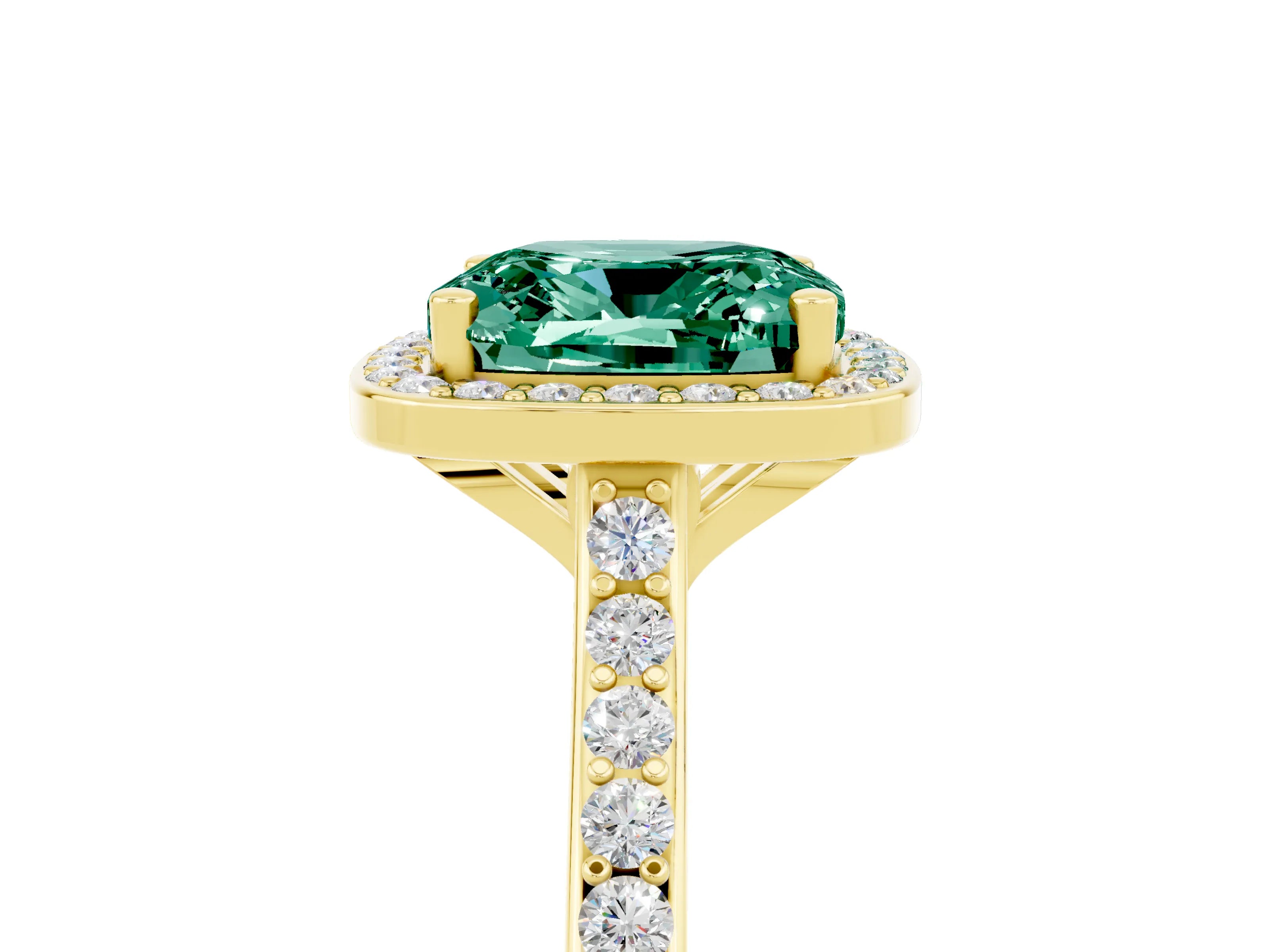 Yellow gold Cushion Cut Halo Round Diamond Pavé Band with Four-Prong Setting_5