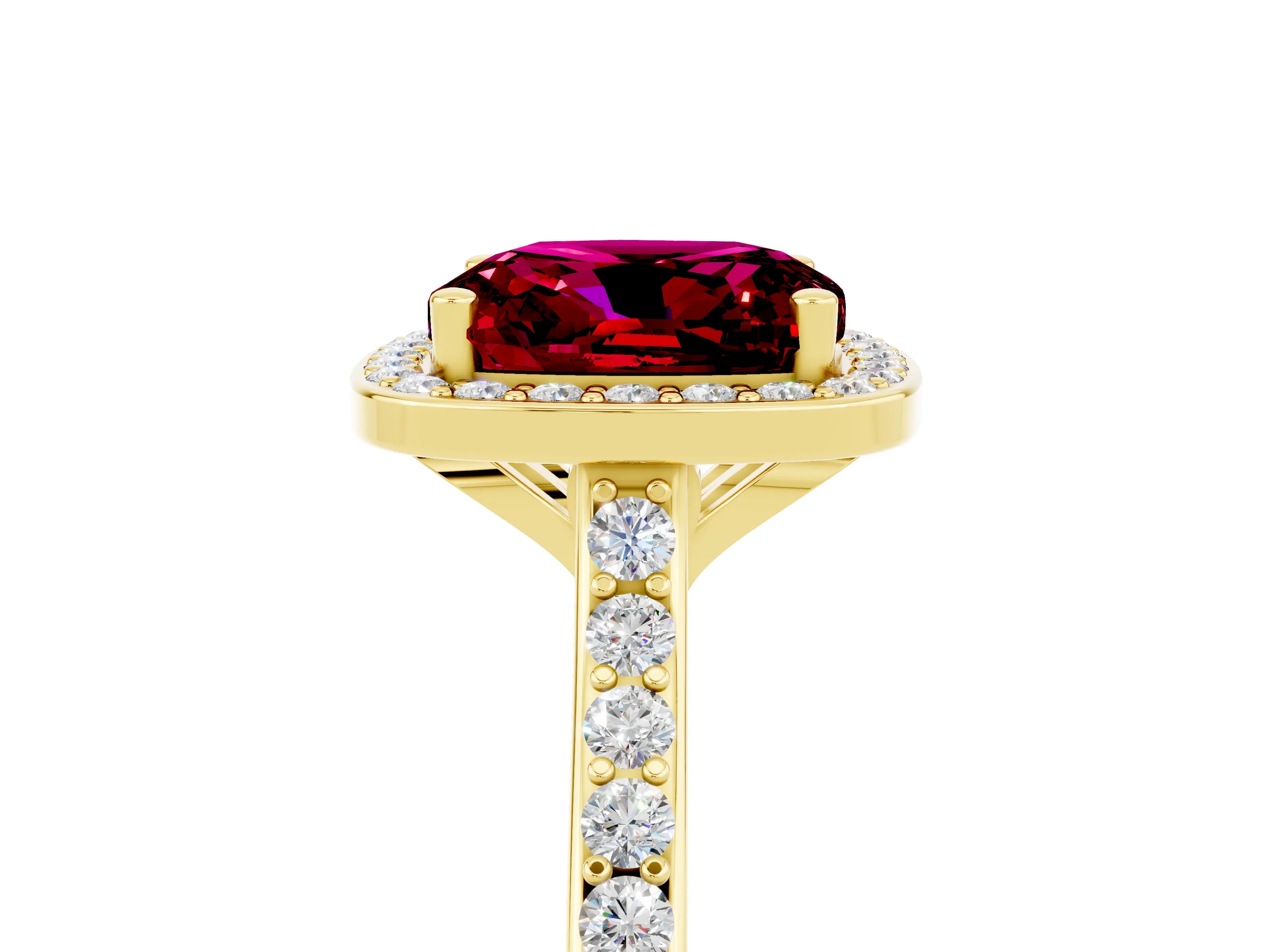 Yellow gold Cushion Cut Halo Round Diamond Pavé Band with Four-Prong Setting_5