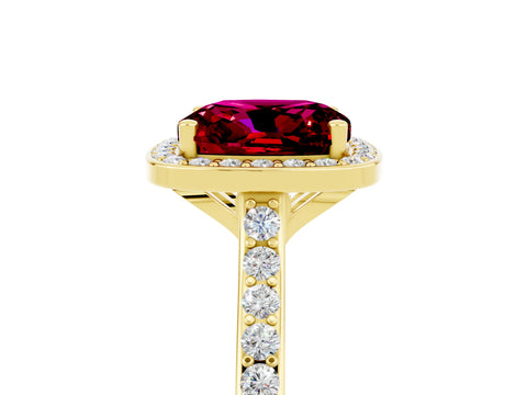 Yellow gold Cushion Cut Halo Round Diamond Pavé Band with Four-Prong Setting_5