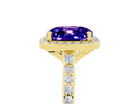 Yellow gold Cushion Cut Halo Round Diamond Pavé Band with Four-Prong Setting_5