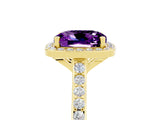 Yellow gold Cushion Cut Halo Round Diamond Pavé Band with Four-Prong Setting_5