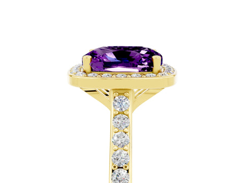 Yellow gold Cushion Cut Halo Round Diamond Pavé Band with Four-Prong Setting_5