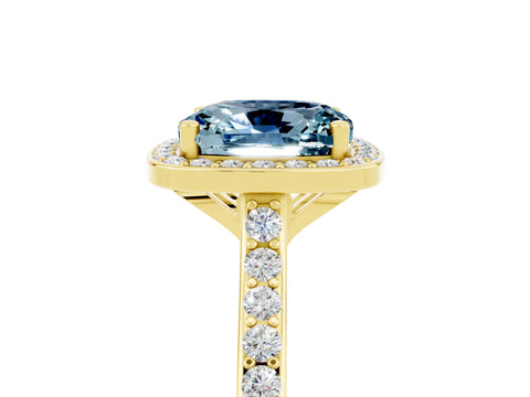 Yellow gold Cushion Cut Halo Round Diamond Pavé Band with Four-Prong Setting_5