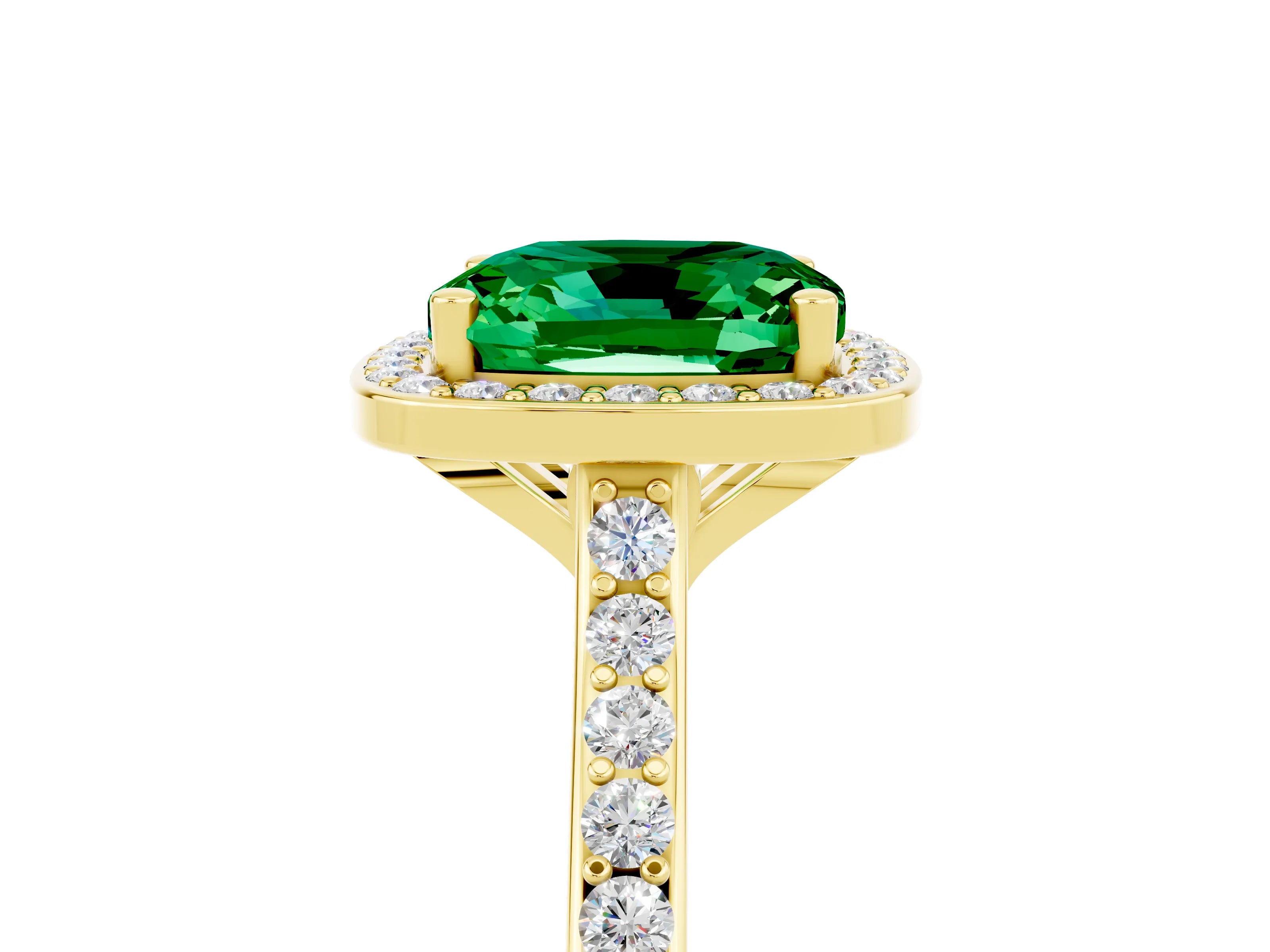 Yellow gold Cushion Cut Halo Round Diamond Pavé Band with Four-Prong Setting_5