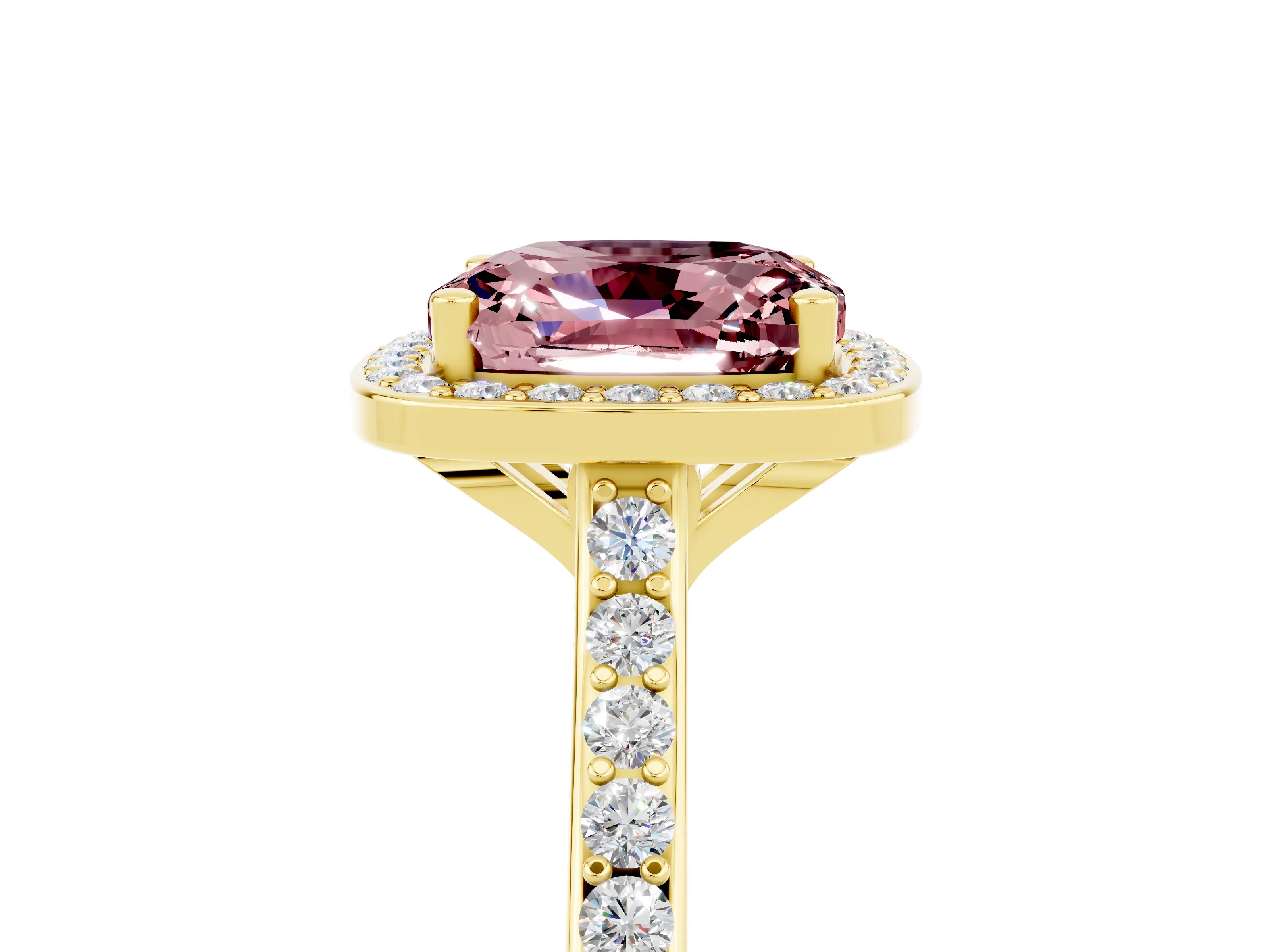 Yellow gold Cushion Cut Halo Round Diamond Pavé Band with Four-Prong Setting_5