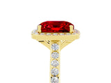Yellow gold Cushion Cut Halo Round Diamond Pavé Band with Four-Prong Setting_5