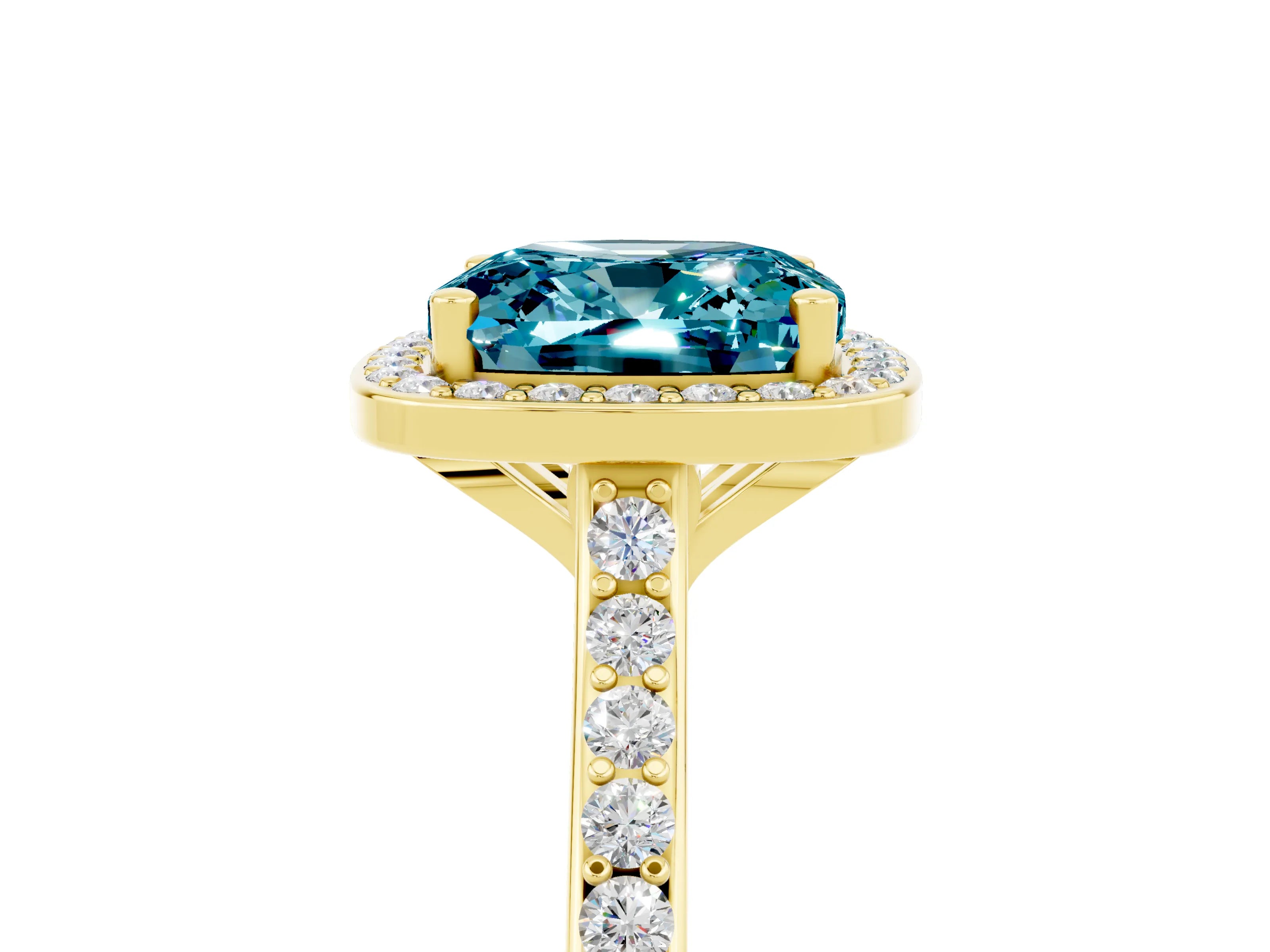 Yellow gold Cushion Cut Halo Round Diamond Pavé Band with Four-Prong Setting_5