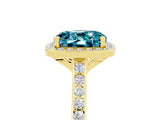 Yellow gold Cushion Cut Halo Round Diamond Pavé Band with Four-Prong Setting_5
