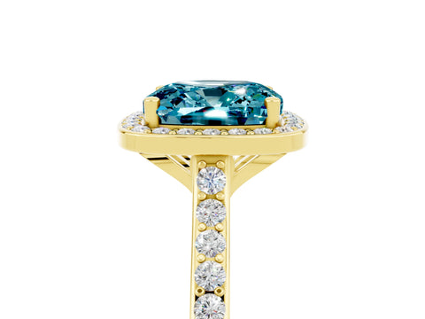 Yellow gold Cushion Cut Halo Round Diamond Pavé Band with Four-Prong Setting_5