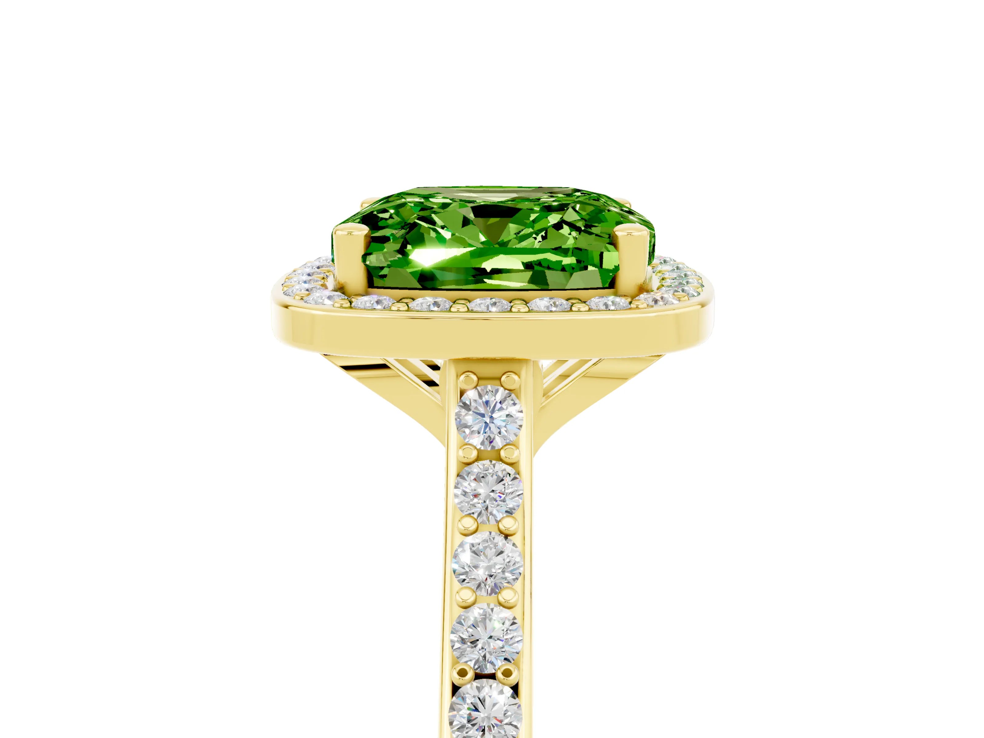 Yellow gold Cushion Cut Halo Round Diamond Pavé Band with Four-Prong Setting_5