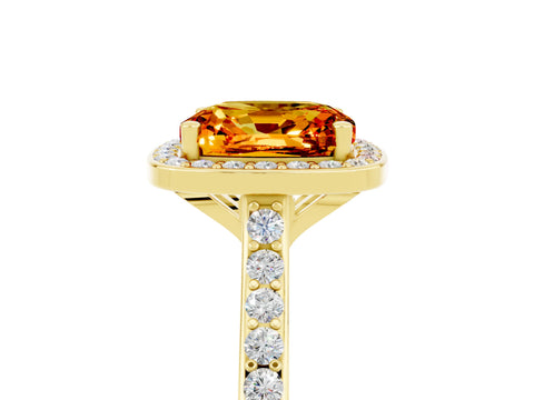 Yellow gold Cushion Cut Halo Round Diamond Pavé Band with Four-Prong Setting_5