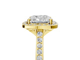 Yellow gold Cushion Cut Halo Round Diamond Pavé Band with Four-Prong Setting_8