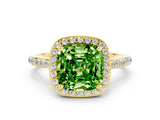 Yellow gold Cushion Cut Halo Round Diamond Pavé Band with Four-Prong Setting