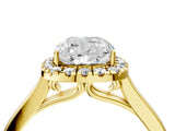 Yellow gold Cushion Cut Halo Round Diamond Solitaire Ring with Pavé Band and Four-Prong Setting_4