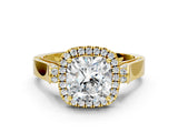 Yellow gold Cushion Cut Halo Round Diamond Twist Band with Four-Prong Setting_15