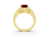 Yellow gold Cushion Cut Halo Ruby Ring with Split Shank and Four-Prong Setting_3