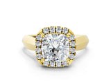 Yellow gold Cushion Cut Halo Solitaire Engagement Ring with Square Band and Four-Prong Setting_90
