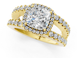 Yellow gold Cushion Cut Halo Split Shank Diamond Ring with Four-Prong Setting_65