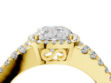 Yellow gold Cushion Cut Halo Split Shank Diamond Ring with Four-Prong Setting_68