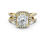 Yellow gold Cushion Cut Halo Split Shank Pave Set Ring_71