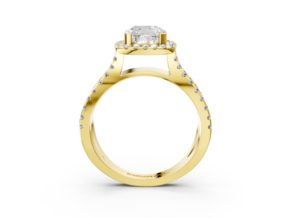 Yellow Gold Cushion Cut Halo Split Shank Engagement Ring Setting