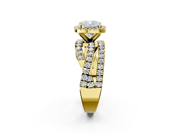 Yellow gold Cushion Cut Halo Split Shank Prong Setting Ring