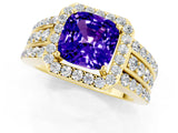 Yellow gold Cushion Cut Halo Tanzanite Ring with Split Shank and Four-Prong Setting_1